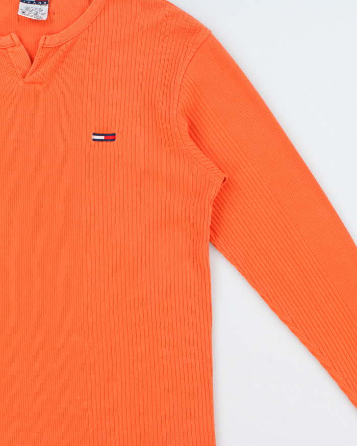 Vintage 1990s Tommy Jeans Heavyweight Ribbed Fitted Long Sleeve Notch-Neck T-Shirt - M