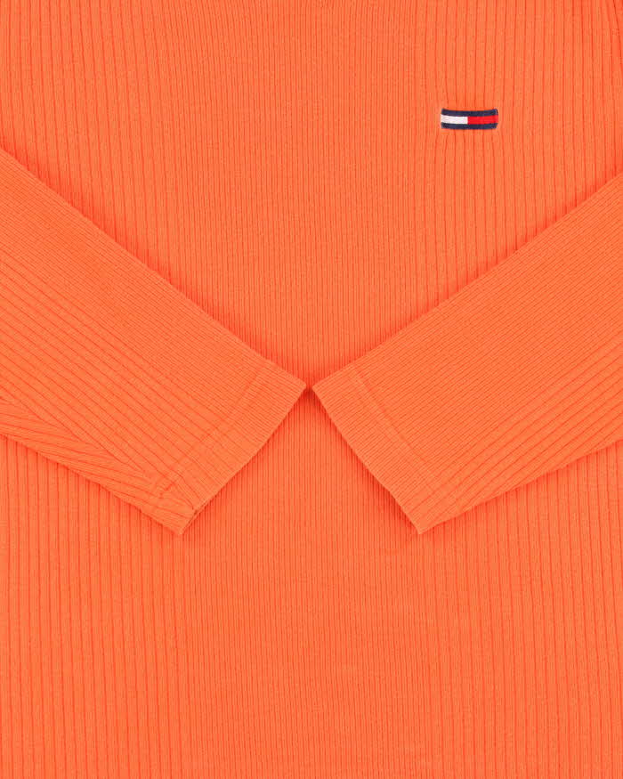 Vintage 1990s Tommy Jeans Heavyweight Ribbed Fitted Long Sleeve Notch-Neck T-Shirt - M