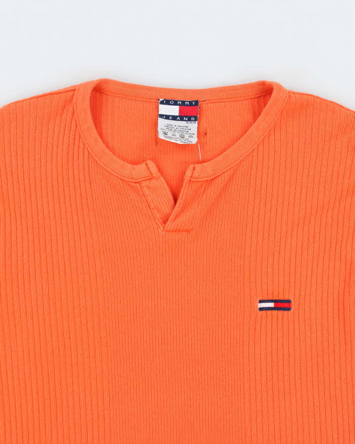 Vintage 1990s Tommy Jeans Heavyweight Ribbed Fitted Long Sleeve Notch-Neck T-Shirt - M