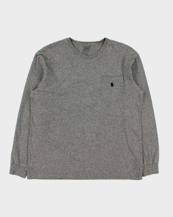 Vintage Polo Ralph Lauren Marl Grey Midweight Long Sleeve Pocket T-Shirt - M