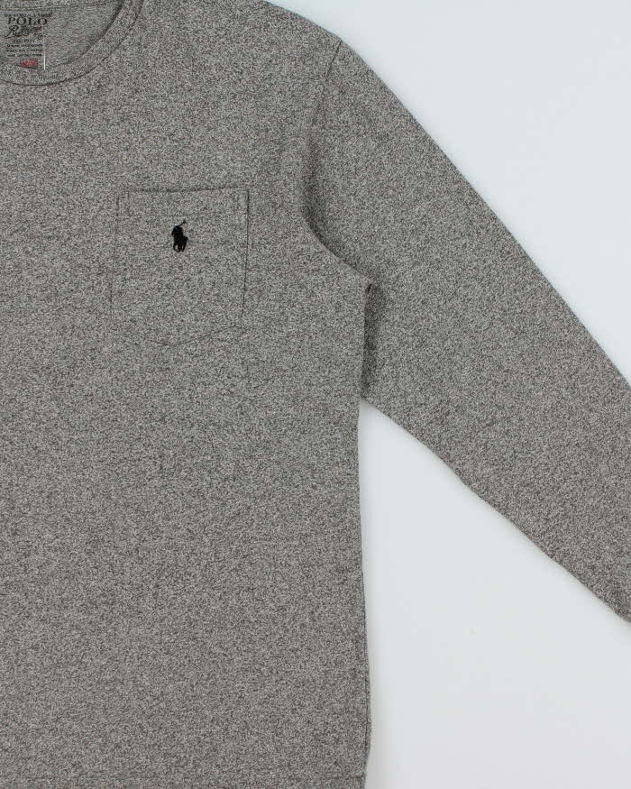 Vintage Polo Ralph Lauren Marl Grey Midweight Long Sleeve Pocket T-Shirt - M