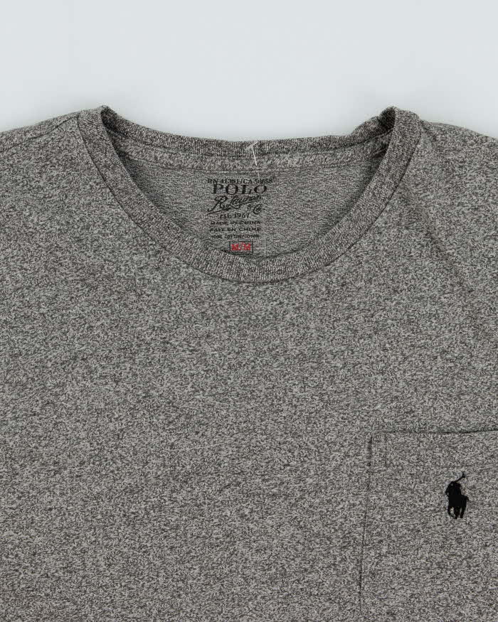 Vintage Polo Ralph Lauren Marl Grey Midweight Long Sleeve Pocket T-Shirt - M