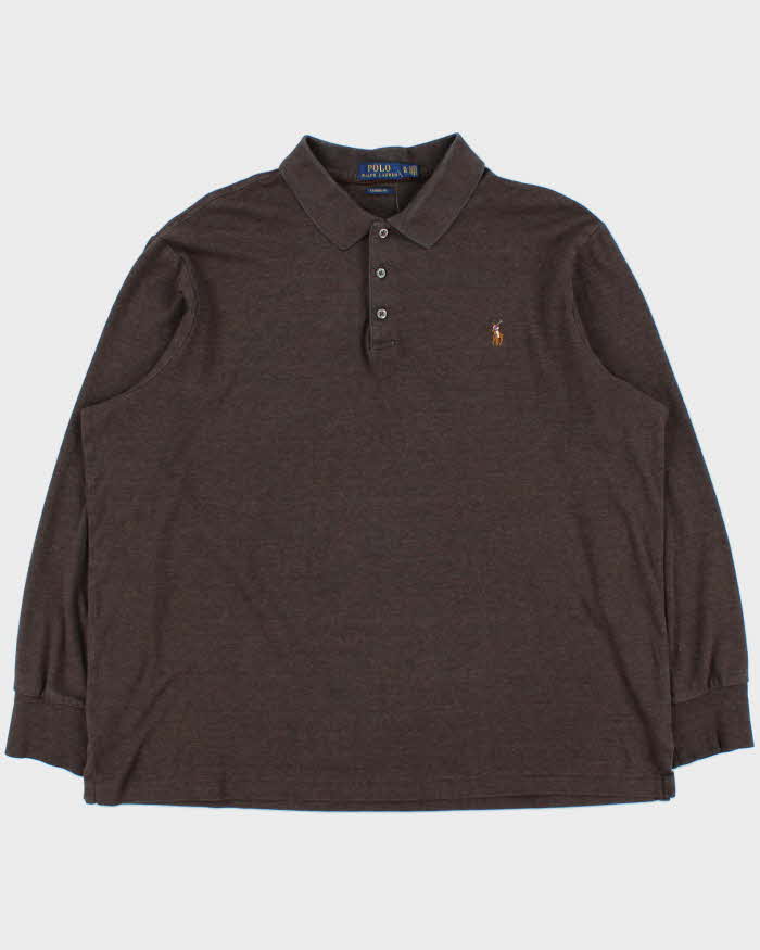 Vintage Polo Ralph Lauren Marl Brown Classic Fit Long Sleeve Polo Shirt - XL