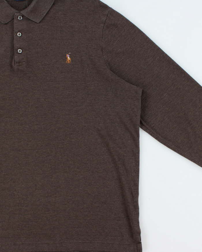 Vintage Polo Ralph Lauren Marl Brown Classic Fit Long Sleeve Polo Shirt - XL