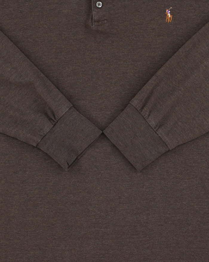 Vintage Polo Ralph Lauren Marl Brown Classic Fit Long Sleeve Polo Shirt - XL