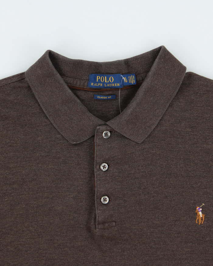 Vintage Polo Ralph Lauren Marl Brown Classic Fit Long Sleeve Polo Shirt - XL