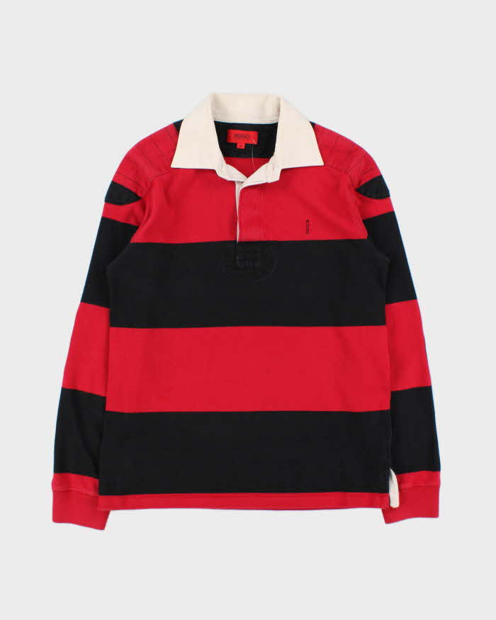 Vintage Hugo Boss Heavyweight Striped 'Dobby' Long Sleeve Rugby Shirt - M
