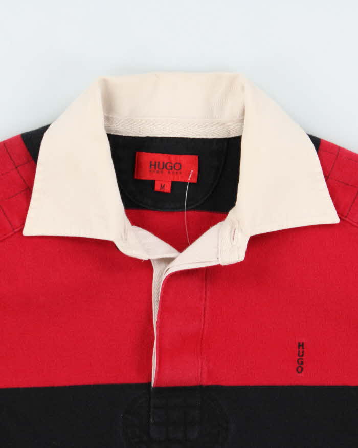 Vintage Hugo Boss Heavyweight Striped 'Dobby' Long Sleeve Rugby Shirt - M