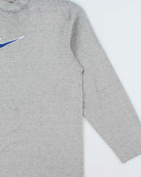 Vintage Y2K 00s Nike Marl Grey Embroidered Centre Swoosh Silver Tag Made In Canada Long Sleeve Crewneck T-Shirt - L