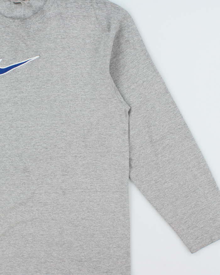 Vintage Y2K 00s Nike Marl Grey Embroidered Centre Swoosh Silver Tag Made In Canada Long Sleeve Crewneck T-Shirt - L
