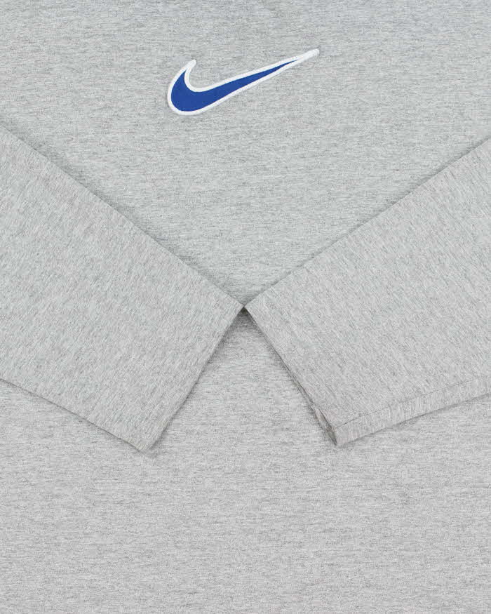 Vintage Y2K 00s Nike Marl Grey Embroidered Centre Swoosh Silver Tag Made In Canada Long Sleeve Crewneck T-Shirt - L