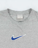 Vintage Y2K 00s Nike Marl Grey Embroidered Centre Swoosh Silver Tag Made In Canada Long Sleeve Crewneck T-Shirt - L