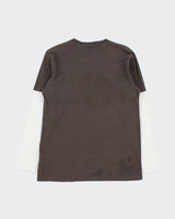 Vintage Y2K 00s Quiksilver Khaki Grey Layered Long Sleeve Crewneck Skater T-Shirt - S