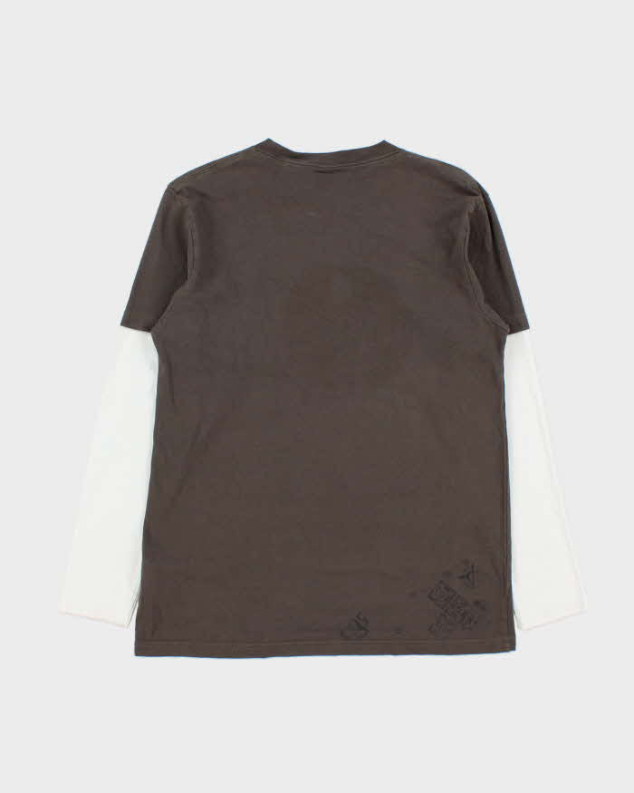 Vintage Y2K 00s Quiksilver Khaki Grey Layered Long Sleeve Crewneck Skater T-Shirt - S