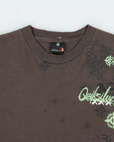 Vintage Y2K 00s Quiksilver Khaki Grey Layered Long Sleeve Crewneck Skater T-Shirt - S