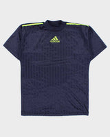 Vintage 1990s Adidas Volt Green Centre Logo Striped High Neck Sports T-Shirt - M