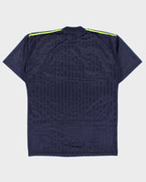 Vintage 1990s Adidas Volt Green Centre Logo Striped High Neck Sports T-Shirt - M