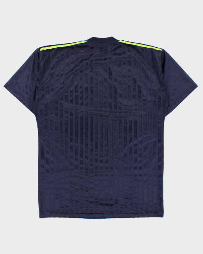 Vintage 1990s Adidas Volt Green Centre Logo Striped High Neck Sports T-Shirt - M