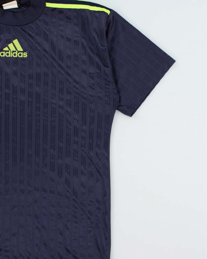 Vintage 1990s Adidas Volt Green Centre Logo Striped High Neck Sports T-Shirt - M