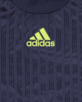 Vintage 1990s Adidas Volt Green Centre Logo Striped High Neck Sports T-Shirt - M