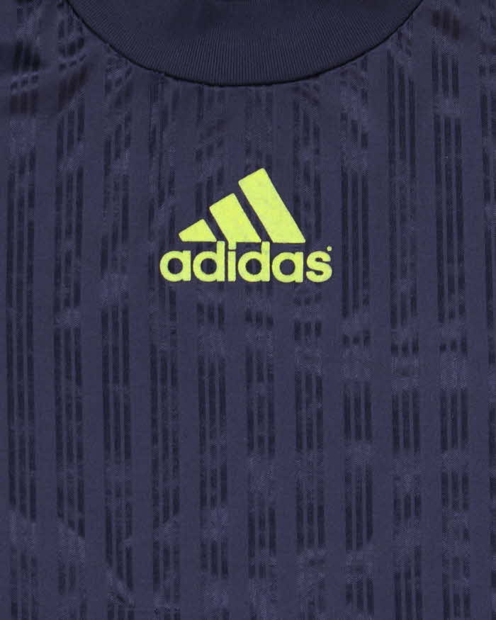 Vintage 1990s Adidas Volt Green Centre Logo Striped High Neck Sports T-Shirt - M