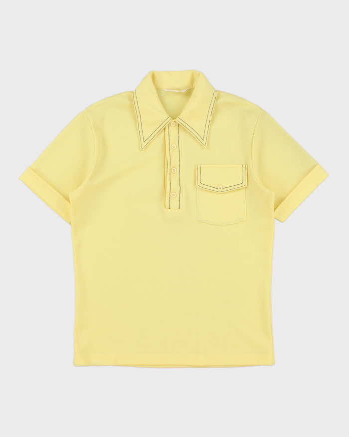 Vintage 1970s Sears Butter Yellow Short Sleeve Pocket Polo Shirt - M