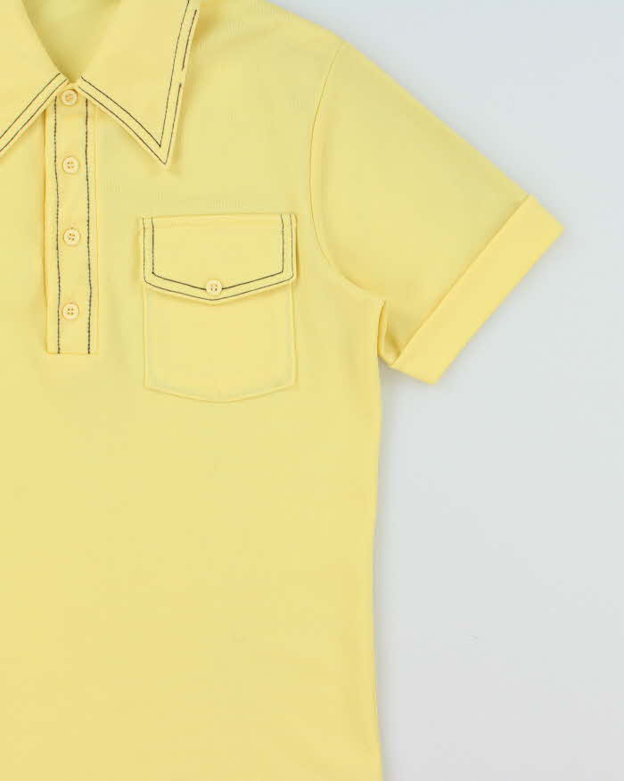 Vintage 1970s Sears Butter Yellow Short Sleeve Pocket Polo Shirt - M