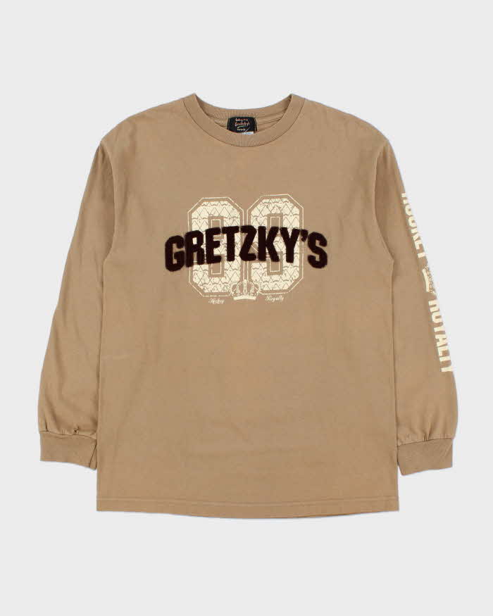 Vintage Y2K 00s Wayne Gretzky's Hockey Royalty Khaki Heavyweight Long Sleeve Crewneck T-Shirt - M