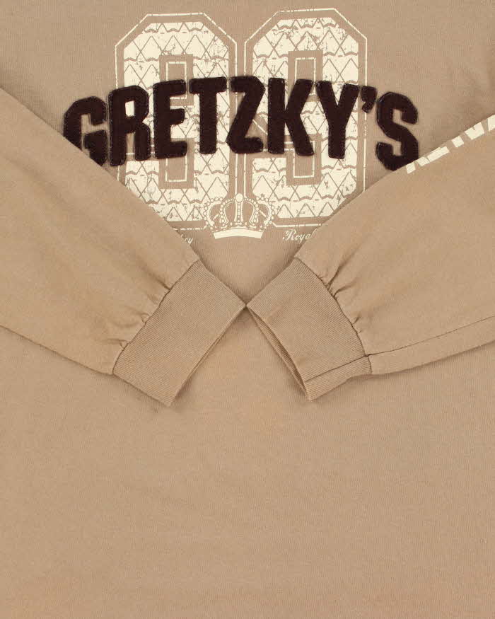 Vintage Y2K 00s Wayne Gretzky's Hockey Royalty Khaki Heavyweight Long Sleeve Crewneck T-Shirt - M