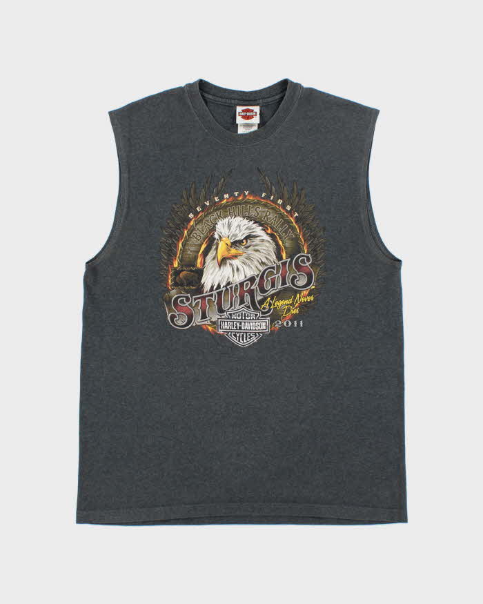 Vintage Harley Davidson Marl Grey Heavyweight Made In USA 'Sturgis' Sleeveless Crewneck T-Shirt - L