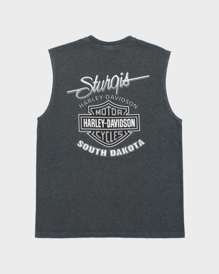 Vintage Harley Davidson Marl Grey Heavyweight Made In USA 'Sturgis' Sleeveless Crewneck T-Shirt - L