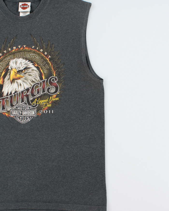 Vintage Harley Davidson Marl Grey Heavyweight Made In USA 'Sturgis' Sleeveless Crewneck T-Shirt - L