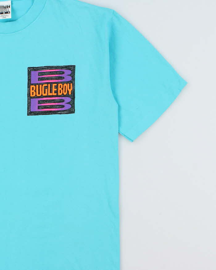 Vintage 1990s Bugle Boy Aqua Blue Heavyweight Single Stitch Made In USA Crewneck T-Shirt - L