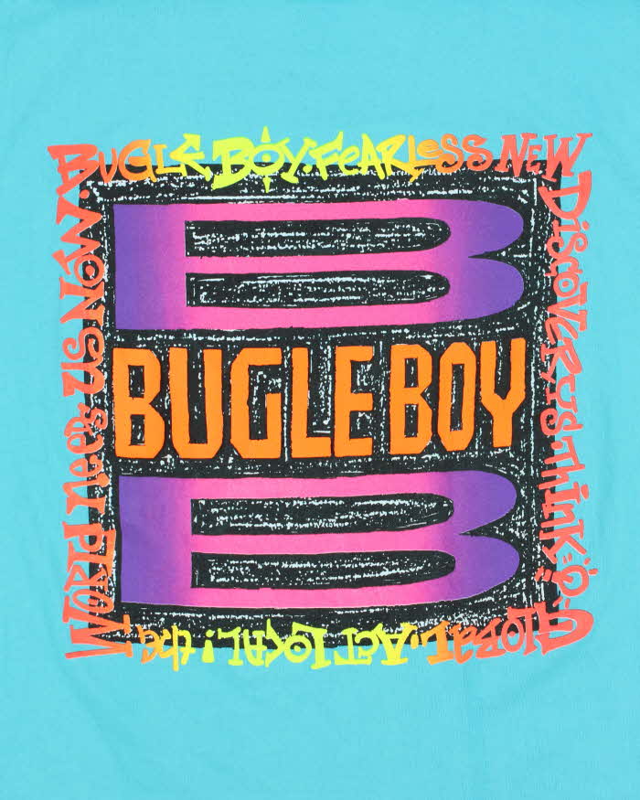 Vintage 1990s Bugle Boy Aqua Blue Heavyweight Single Stitch Made In USA Crewneck T-Shirt - L