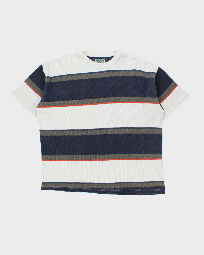 Vintage 1990s Northern Elements Heavyweight Striped Crewneck Waffle T-Shirt - L