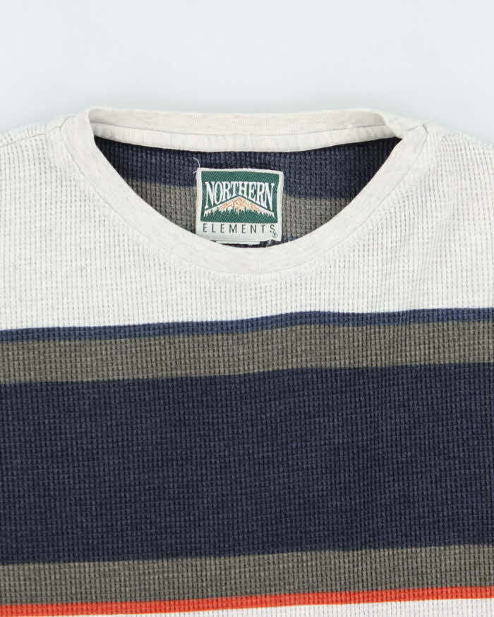 Vintage 1990s Northern Elements Heavyweight Striped Crewneck Waffle T-Shirt - L