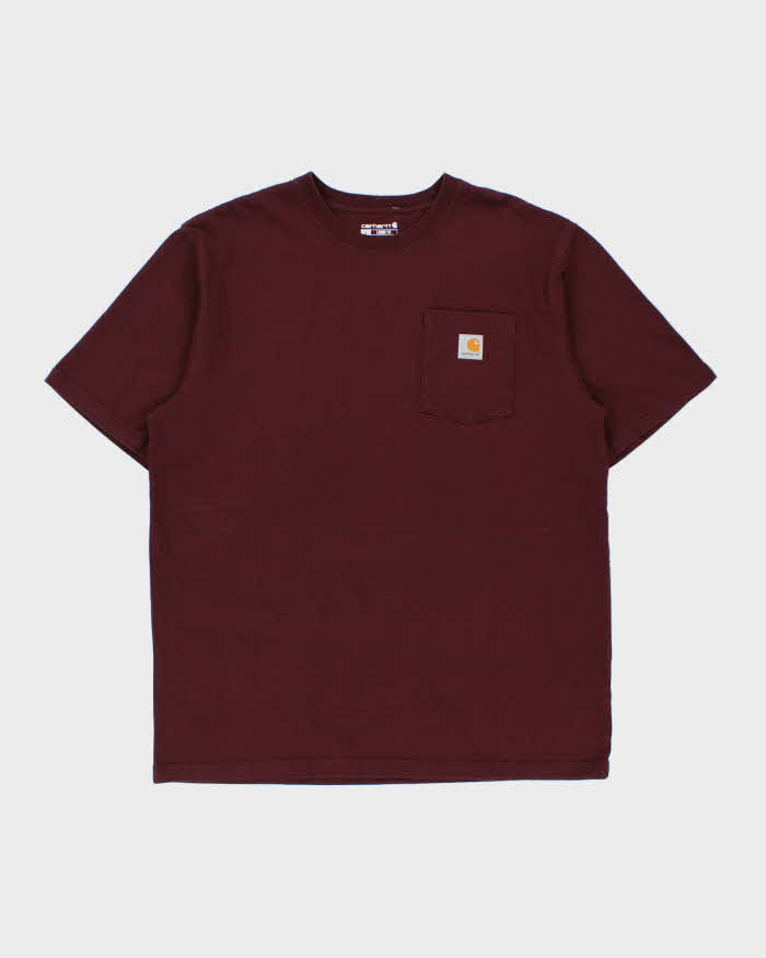 Vintage Carhartt Maroon Heavyweight Loose Fit Crewneck Pocket T-Shirt - L