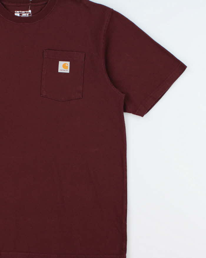 Vintage Carhartt Maroon Heavyweight Loose Fit Crewneck Pocket T-Shirt - L
