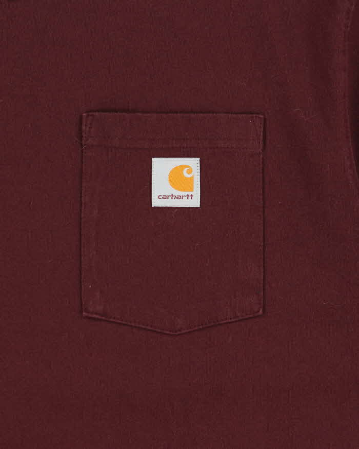 Vintage Carhartt Maroon Heavyweight Loose Fit Crewneck Pocket T-Shirt - L