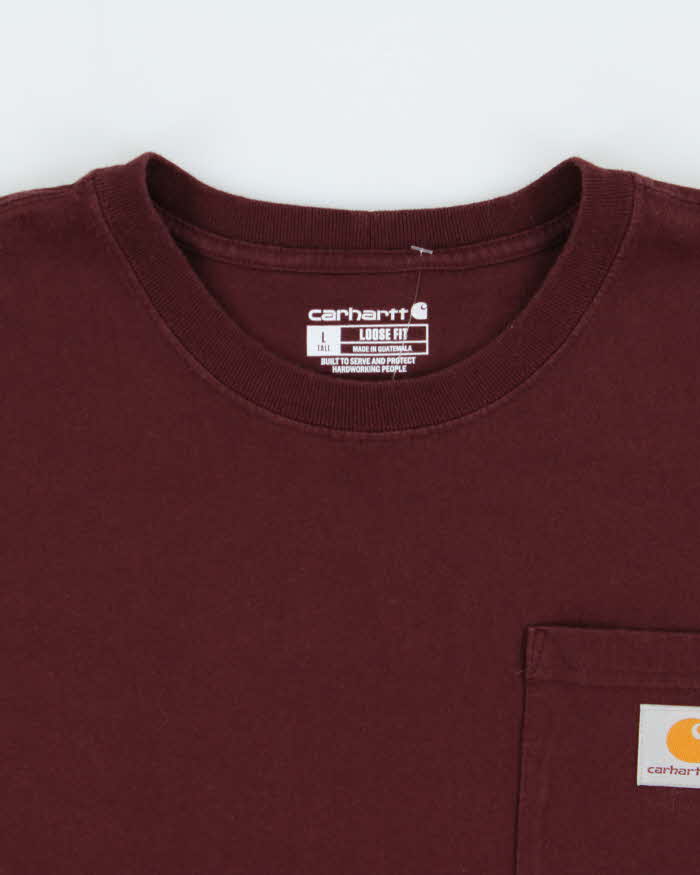Vintage Carhartt Maroon Heavyweight Loose Fit Crewneck Pocket T-Shirt - L