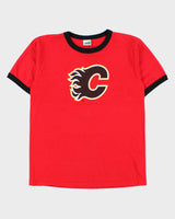 Vintage 1990s Calgary Flames NHL Heavyweight Made In Canada Crewneck Ringer T-Shirt - L