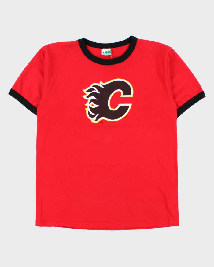 Vintage 1990s Calgary Flames NHL Heavyweight Made In Canada Crewneck Ringer T-Shirt - L