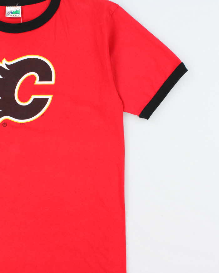 Vintage 1990s Calgary Flames NHL Heavyweight Made In Canada Crewneck Ringer T-Shirt - L