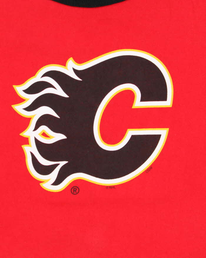 Vintage 1990s Calgary Flames NHL Heavyweight Made In Canada Crewneck Ringer T-Shirt - L