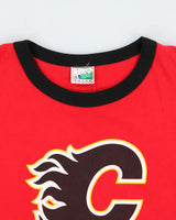 Vintage 1990s Calgary Flames NHL Heavyweight Made In Canada Crewneck Ringer T-Shirt - L