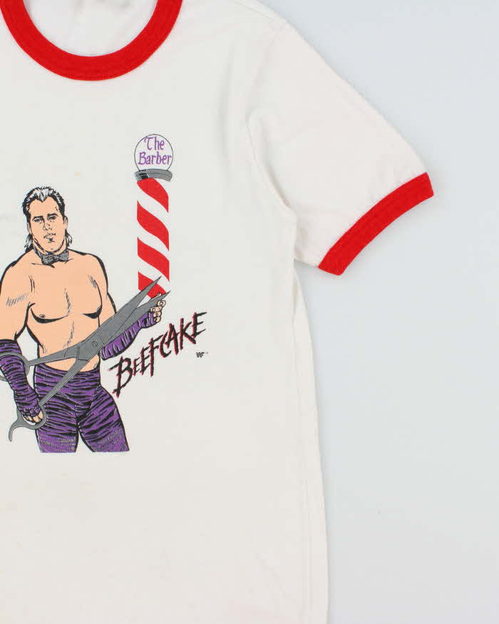 Vintage 1987 Brutus 'the Barber' Beefcake WWF Made In Canada Single Stitch Crewneck Ringer T-Shirt - L
