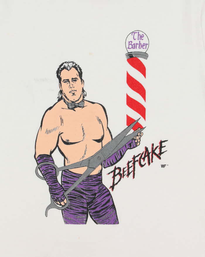 Vintage 1987 Brutus 'the Barber' Beefcake WWF Made In Canada Single Stitch Crewneck Ringer T-Shirt - L