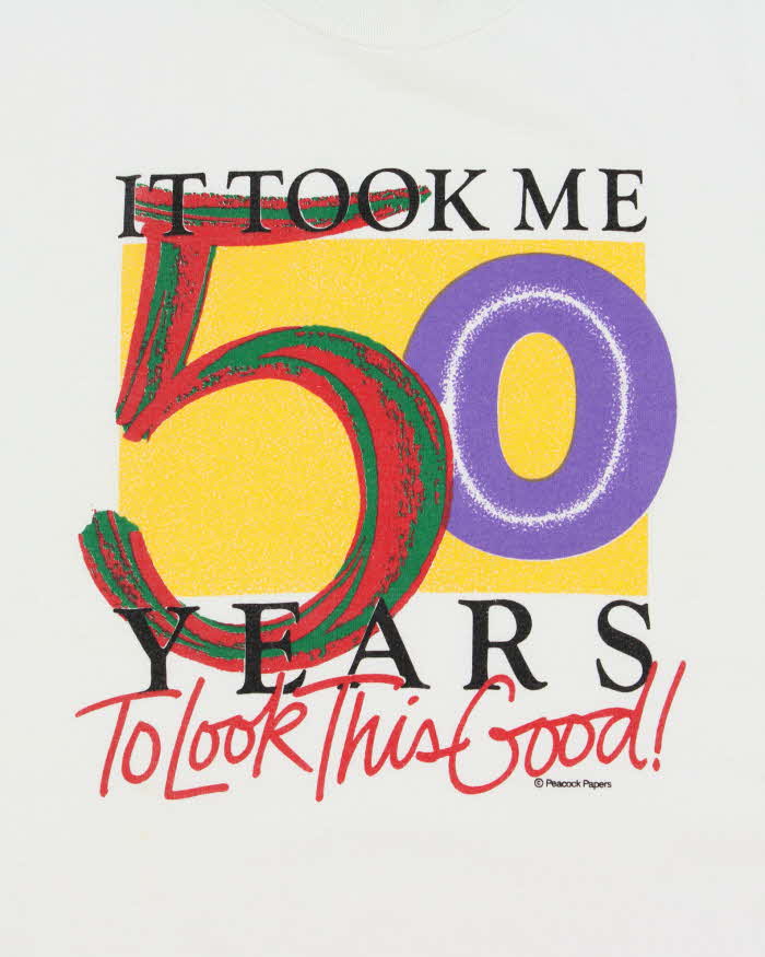Vintage 1992 Peacock Papers Novelty Heavyweight Single Stitch Made In Canada Crewneck T-Shirt - L