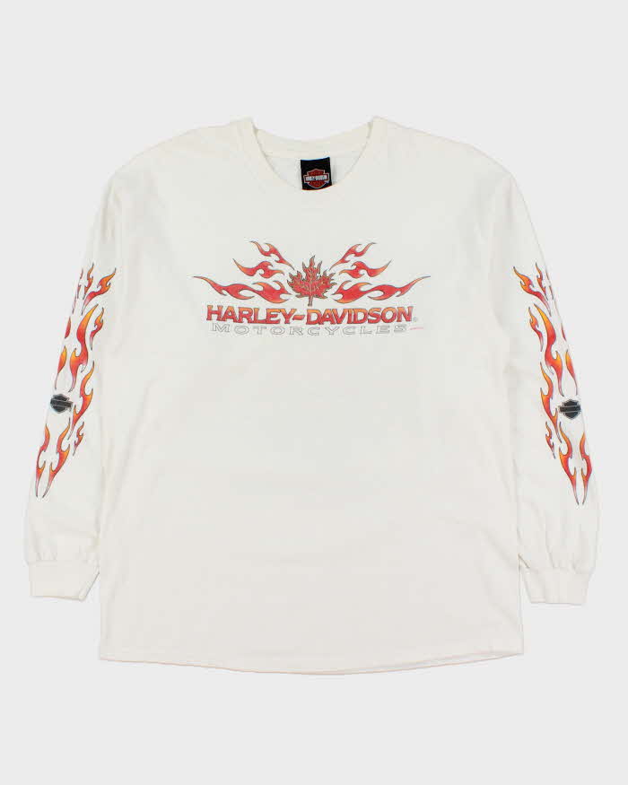 Vintage 2002 Harley Davidson Southern Alberta Made In Canada Heavyweight Flame Long Sleeve Crewneck T-Shirt - L