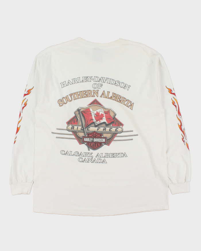 Vintage 2002 Harley Davidson Southern Alberta Made In Canada Heavyweight Flame Long Sleeve Crewneck T-Shirt - L